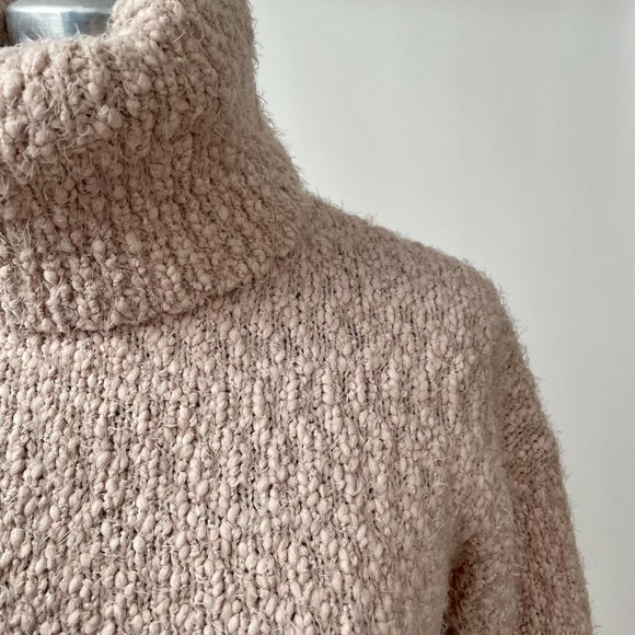 Yes Lola Dusty Pink Boucle Turtleneck Sweater, Size S - Picture 2 of 7